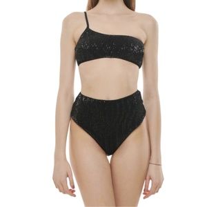 Giulia Bandeau Sequins One Shoulder Bikini Black NWT. Made in Italy